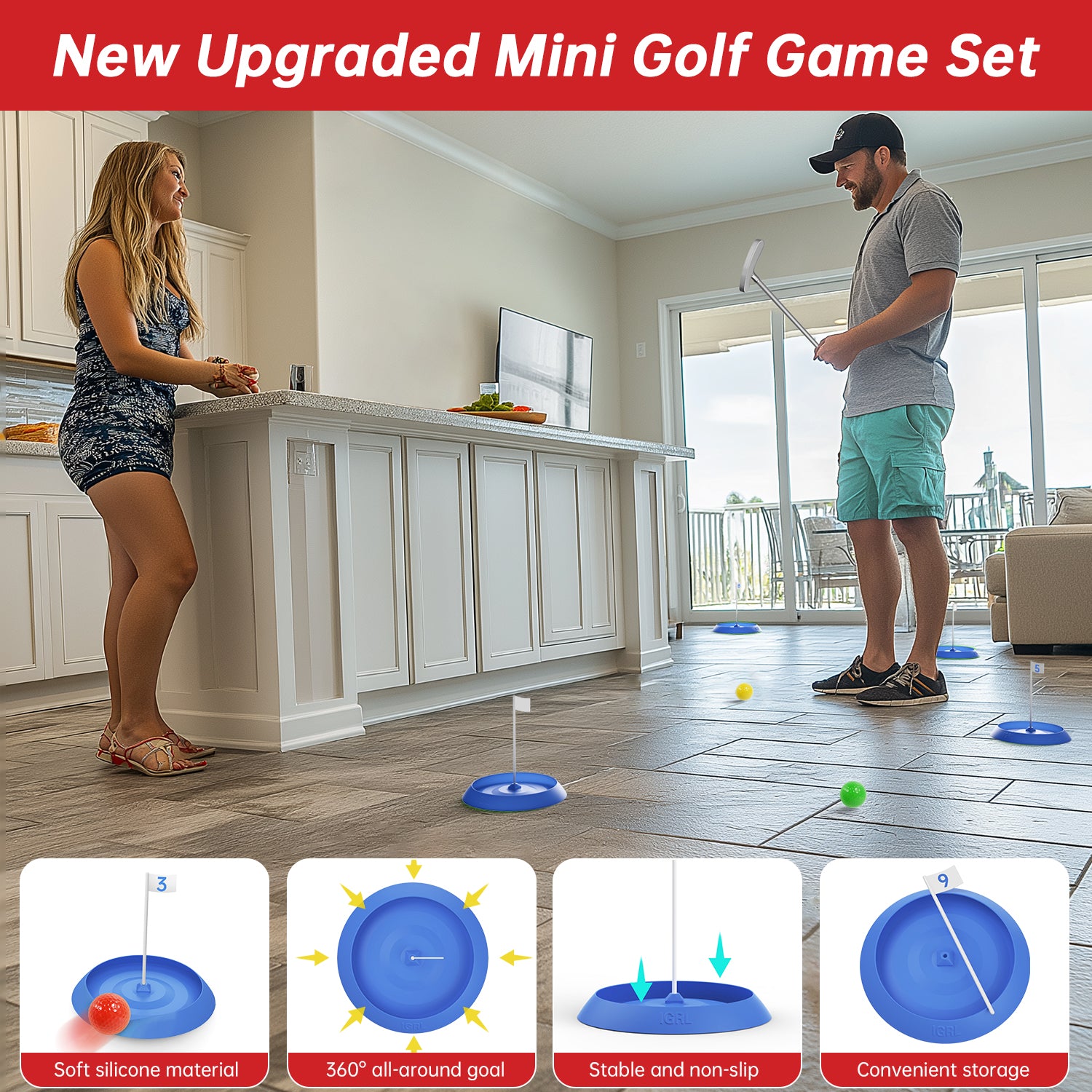 Mini Golf Game Set, Indoor Mini Golf Course for Adults Includes 9 Holes, 4 Balls, Dry-Erase Scorecard, and Golf Putter, Build Your Own Miniature Golf Course at Home Office Green Backyard, Blue Mini Golf Game Set, Indoor Mini Golf Course for Adults Includes 9 Holes, 4 Balls, Dry-Erase Scorecard, and Golf Putter, Build Your Own Miniature Golf Course at Home Office Green Backyard, Blue